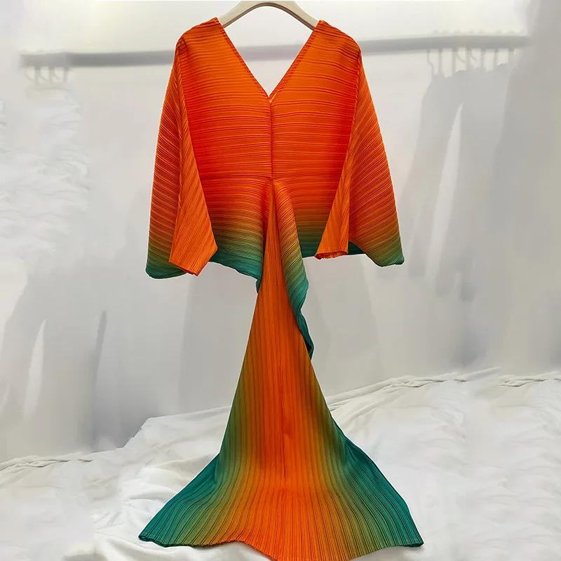 miyake pleated fashion gradient fishtail skirt temperament thin waist 2022 summer fold drape design niche dress for